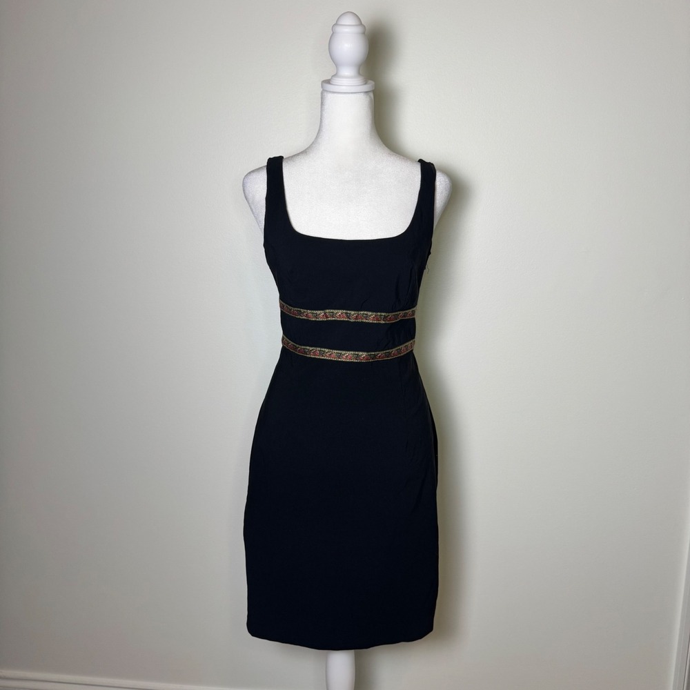 Express World Brand Corset Mini Dress Black Embroidered Trim Y2K Size 5/6 90s